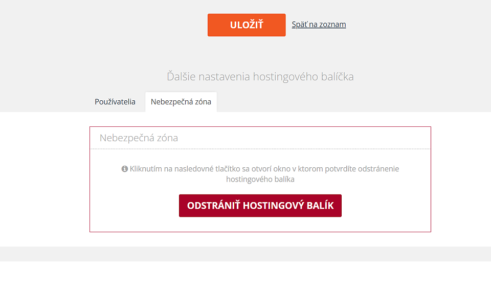 Odstrániť Hostingový Balík