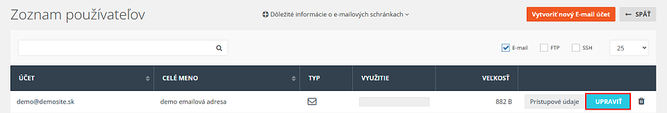 Nastavenia emailu