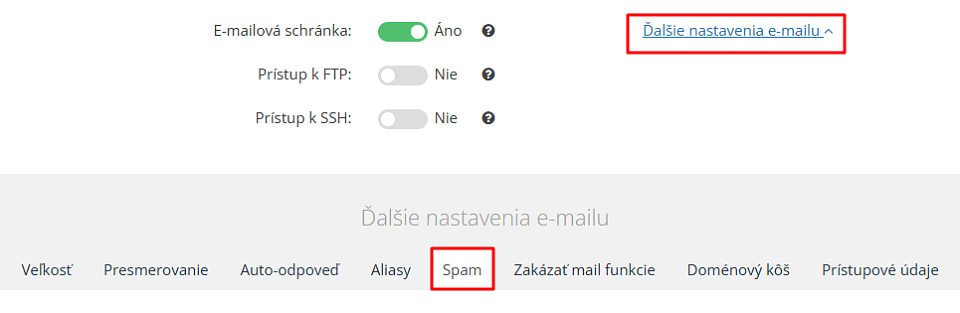 Upraviť nastavenia emailu