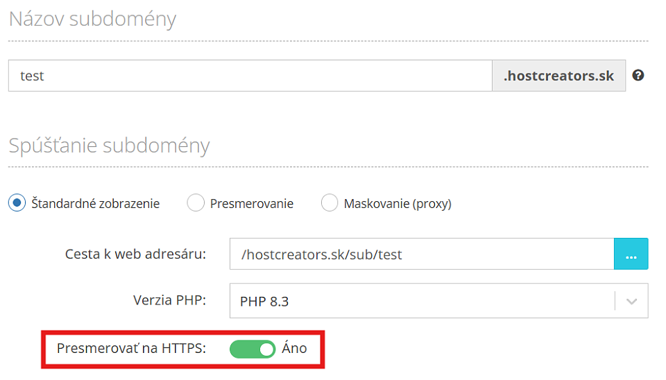 Presmerovanie domény na HTTPS